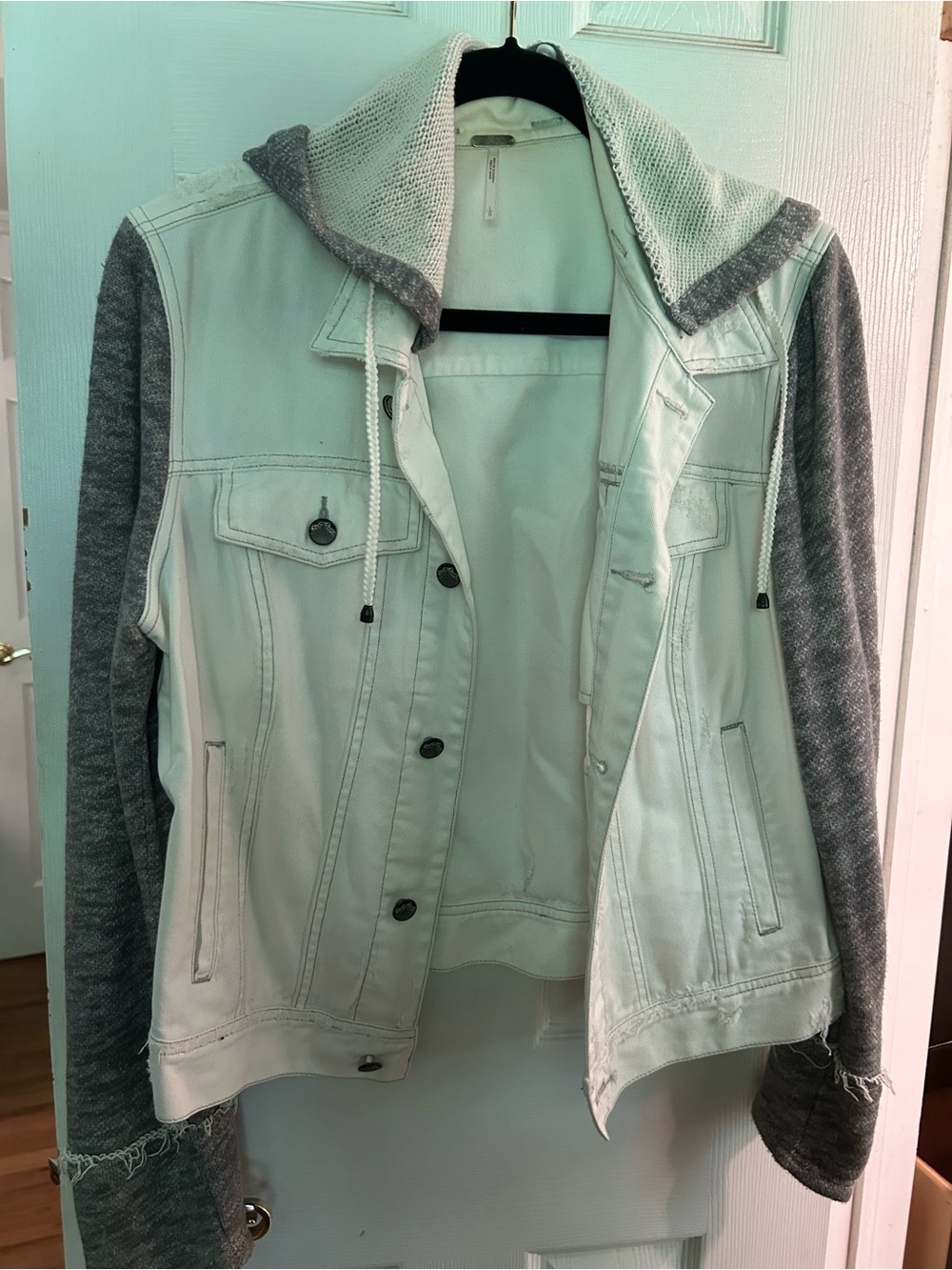 New - Free People White Denim Jacket with Gray sleeves